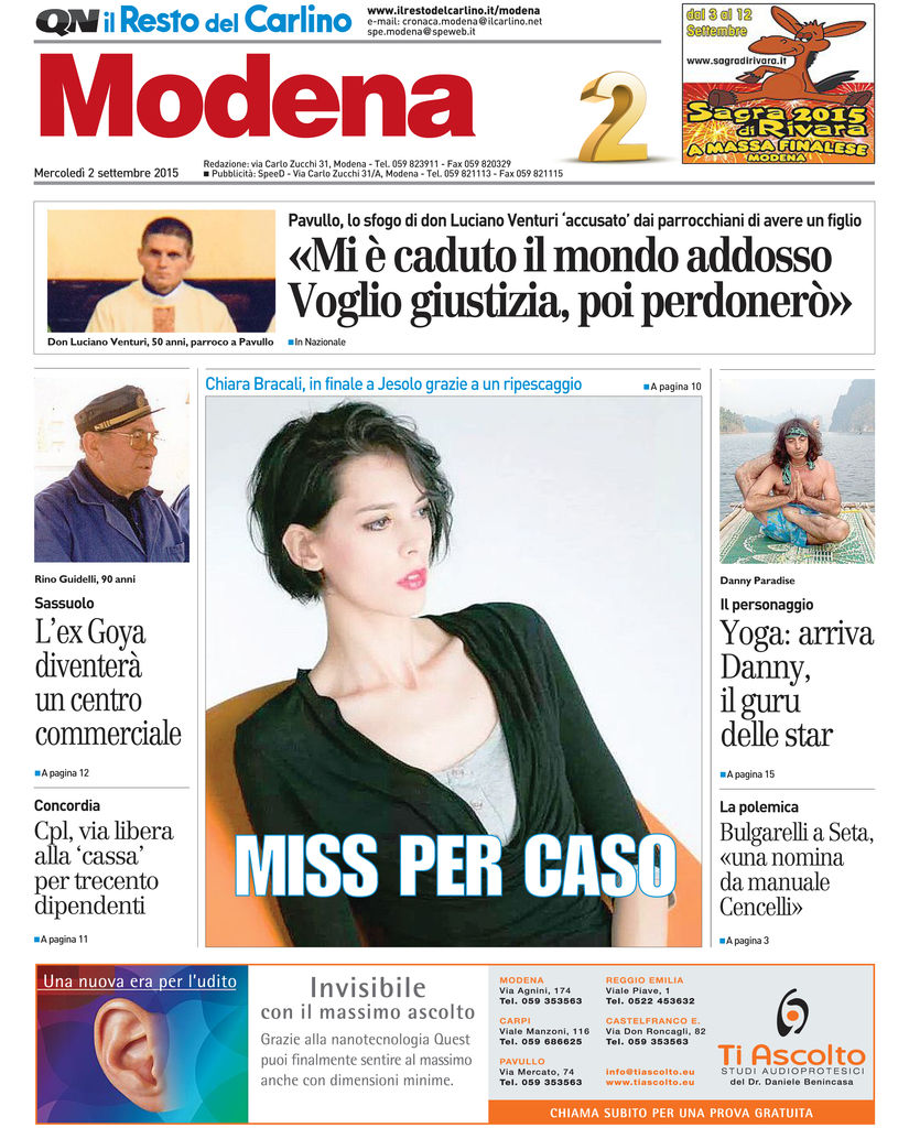 Prima Pagina Resto Del Carlino Modena 2 sett